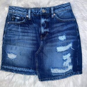 KanCan Valentina Distressed Denim Mini Skirt Uneven Hem Frayed  Dark Wash S